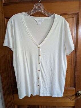 Market & Spruce Off-White Ribbed Crewneck Tee